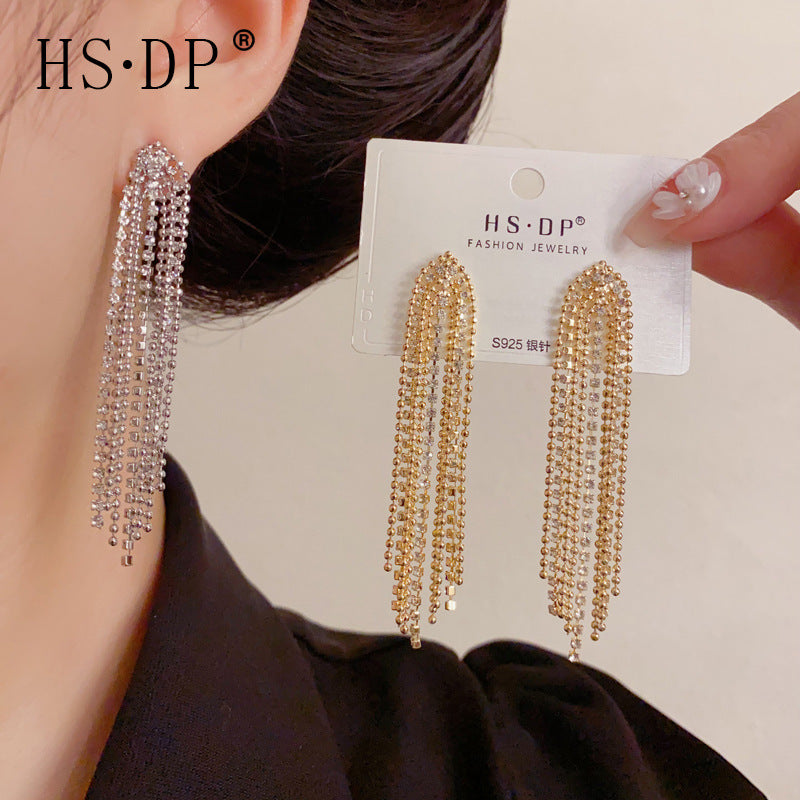 Viral Long Fringe Earrings, 14k Gold Plated Anti-Tarnish and Hypoallergenic, Vintage Design Zircon Crystals, Lightweight Luxury Jewelry, Versatile Sparkling Face Slimming Ear Rings
