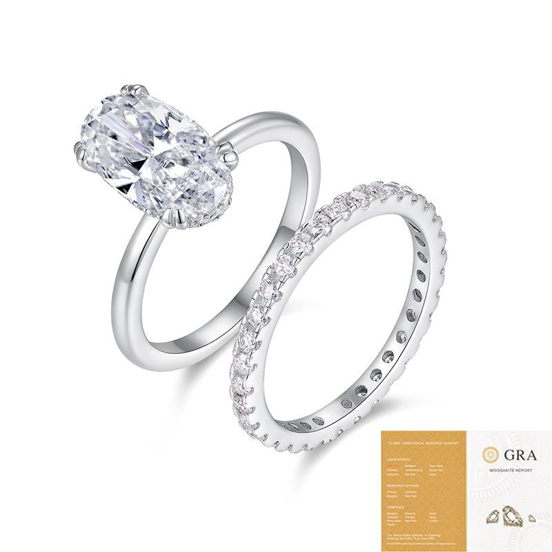 Marquise Cut Double Band S925 Silver Base Moissanite Ring for Women, Non-Fading Waterproof Closed Band, Elegant Jewelry, Perfect Gift Idea, Women Wedding Set, Moissanite Jewelry Perfect for Birthday Mother's Day for Brides