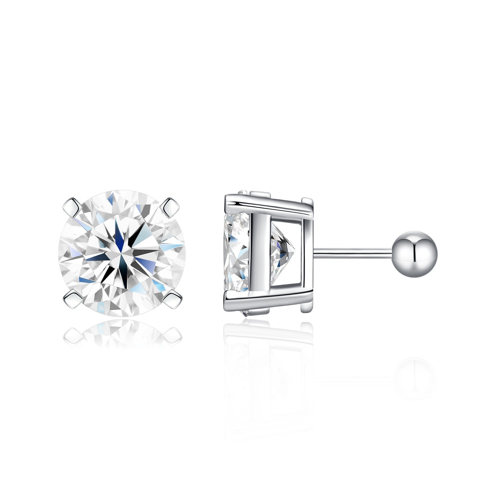 Moissanite 1/2/3/4/5ct Simple Round Stud Earrings S925 Silver Base Moissanite Ring for Women, Non-Fading Waterproof, Elegant Jewelry, Perfect Gift Idea, Women Wedding Set, Moissanite Jewelry Perfect for Birthday Mother's Day for Brides
