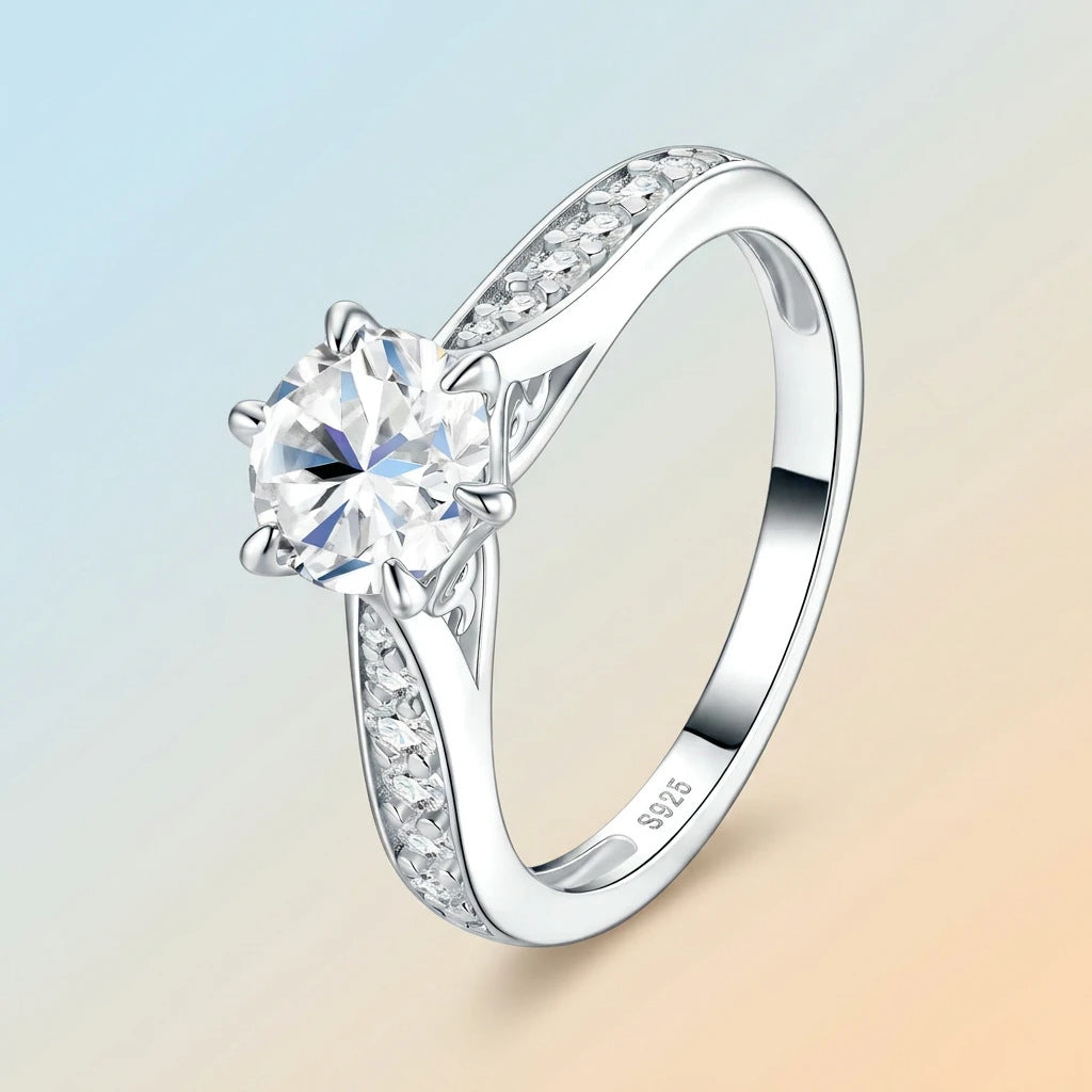 Moissanite Simple Wedding Ring S925 Silver Base Moissanite Ring for Women, Non-Fading Waterproof Closed Band, Elegant Jewelry, Perfect Gift Idea, Women Wedding Set, Moissanite Jewelry Perfect for Birthday Mother's Day for Brides