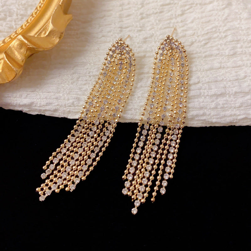 Viral Long Fringe Earrings, 14k Gold Plated Anti-Tarnish and Hypoallergenic, Vintage Design Zircon Crystals, Lightweight Luxury Jewelry, Versatile Sparkling Face Slimming Ear Rings