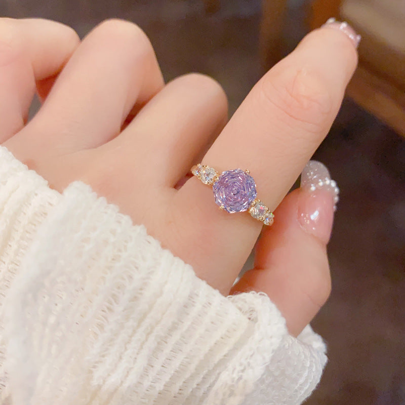 Rose Cut Zircon Ring，14k Gold Plated Anti-Tarnish and Hypoallergenic, Vintage Design Zircon Crystals, Lightweight Luxury Jewelry, Versatile Sparkling