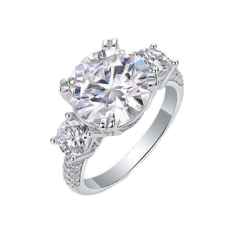 Moissanite Viral Three Stone Ring S925 Silver Base Moissanite Ring for Women, Non-Fading Waterproof Closed Band, Elegant Jewelry, Perfect Gift Idea, Women Wedding Set, Moissanite Jewelry Perfect for Birthday Mother's Day for Brides
