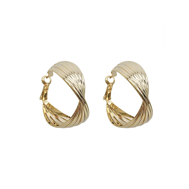 Thick Wavy Hoops, 14k Gold Plated Anti-Tarnish and Hypoallergenic, Vintage Design Zircon Crystals, Lightweight Luxury Jewelry, Versatile Sparkling Face Slimming Ear Rings
