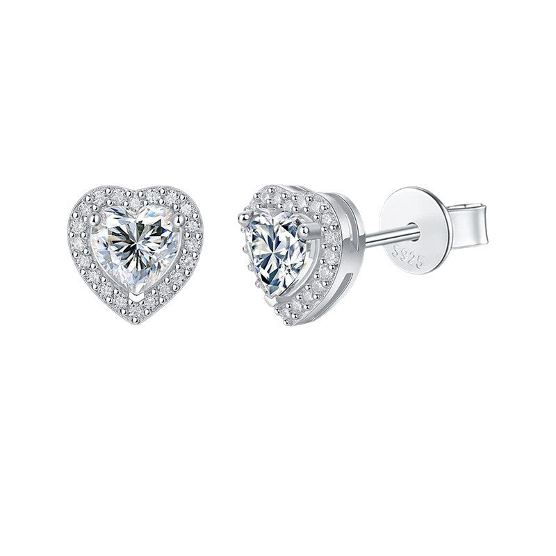 Moissanite Heart Halo Earrings S925 Silver Base Moissanite Ring for Women, Non-Fading Waterproof, Elegant Jewelry, Perfect Gift Idea, Women Wedding Set, Moissanite Jewelry Perfect for Birthday Mother's Day for Brides