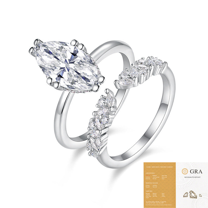 Marquise Cut Double Band S925 Silver Base Moissanite Ring for Women, Non-Fading Waterproof Closed Band, Elegant Jewelry, Perfect Gift Idea, Women Wedding Set, Moissanite Jewelry Perfect for Birthday Mother's Day for Brides