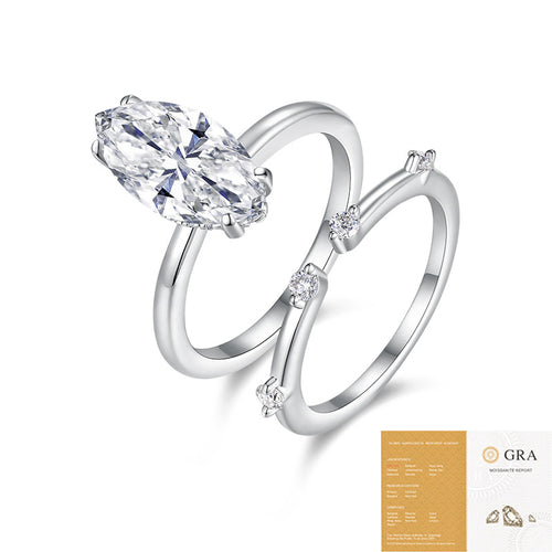 Marquise Cut Double Band S925 Silver Base Moissanite Ring for Women, Non-Fading Waterproof Closed Band, Elegant Jewelry, Perfect Gift Idea, Women Wedding Set, Moissanite Jewelry Perfect for Birthday Mother's Day for Brides