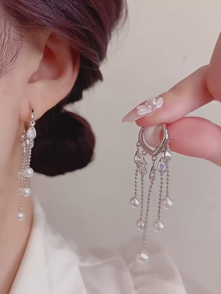 Viral Long Fringe Hoops, 14k Gold Plated Anti-Tarnish and Hypoallergenic, Vintage Design Zircon Crystals, Lightweight Luxury Jewelry, Versatile Sparkling Face Slimming Ear Rings