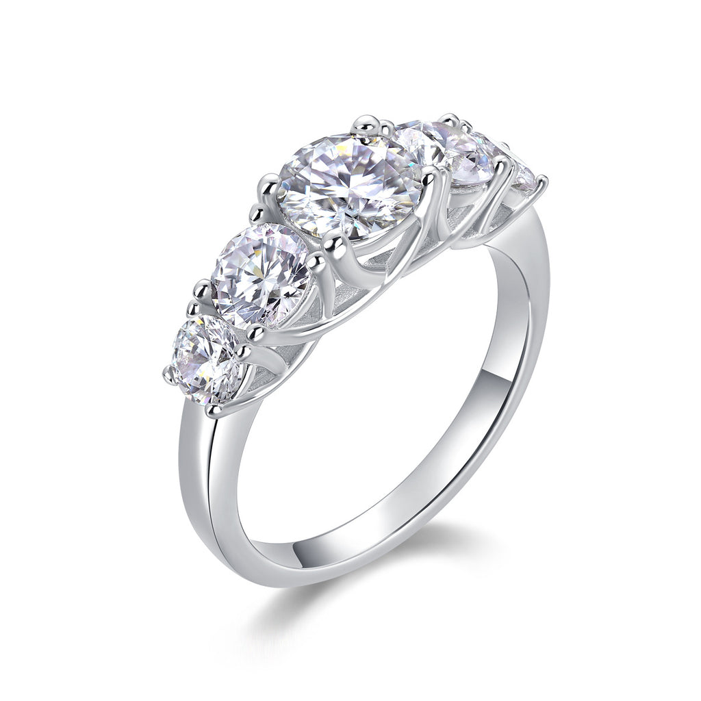 Moissanite Viral Five Stone Ring S925 Silver Base Moissanite Ring for Women, Non-Fading Waterproof Closed Band, Elegant Jewelry, Perfect Gift Idea, Women Wedding Set, Moissanite Jewelry Perfect for Birthday Mother's Day for Brides