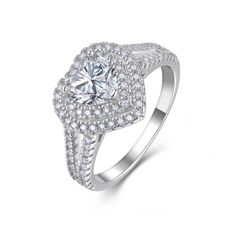 Moissanite Heart Halo Ring S925 Silver Base Moissanite Ring for Women, Non-Fading Waterproof Closed Band, Elegant Jewelry, Perfect Gift Idea, Women Wedding Set, Moissanite Jewelry Perfect for Birthday Mother's Day for Brides