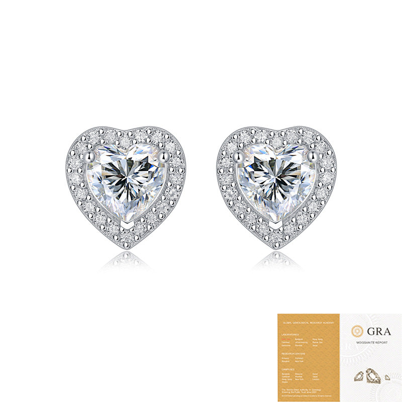 Moissanite Heart Halo Earrings S925 Silver Base Moissanite Ring for Women, Non-Fading Waterproof, Elegant Jewelry, Perfect Gift Idea, Women Wedding Set, Moissanite Jewelry Perfect for Birthday Mother's Day for Brides