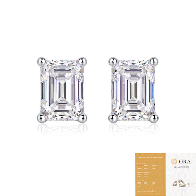 Moissanite  Asscher  Cut Stud Earrings S925 Silver Base Moissanite Ring for Women, Non-Fading Waterproof, Elegant Jewelry, Perfect Gift Idea, Women Wedding Set, Moissanite Jewelry Perfect for Birthday Mother's Day for Brides