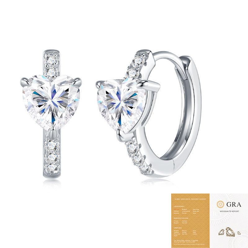 Moissanite Heart Hoop Earrings S925 Silver Base Moissanite Ring for Women, Non-Fading Waterproof, Elegant Jewelry, Perfect Gift Idea, Women Wedding Set, Moissanite Jewelry Perfect for Birthday Mother's Day for Brides