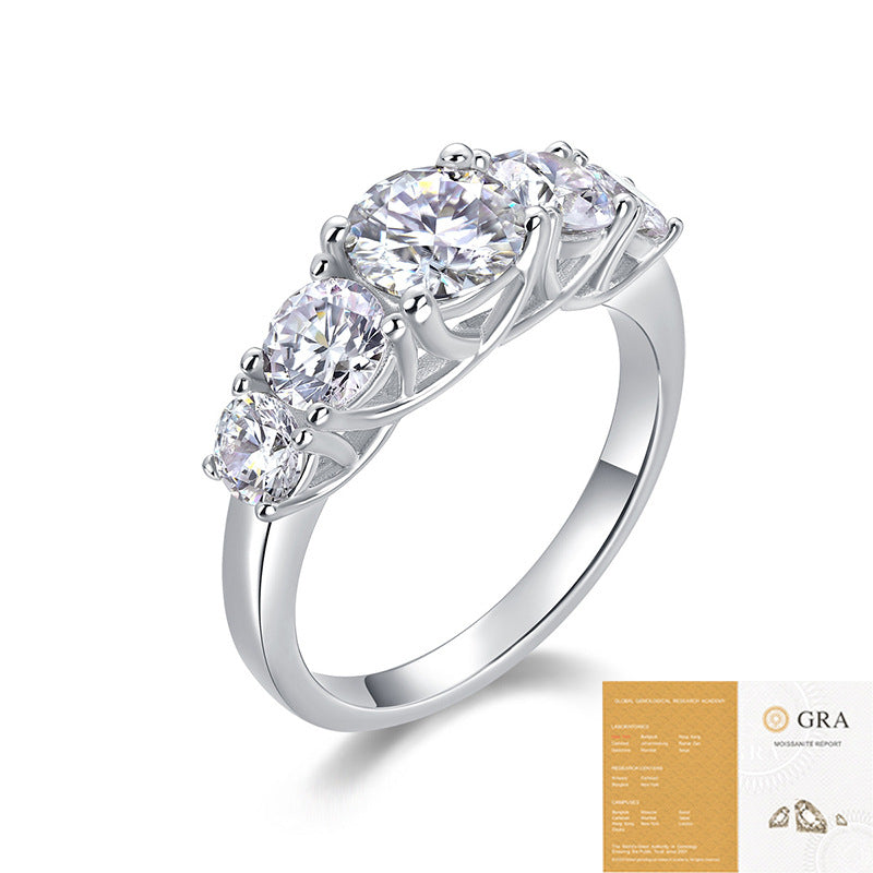 Moissanite Viral Five Stone Ring S925 Silver Base Moissanite Ring for Women, Non-Fading Waterproof Closed Band, Elegant Jewelry, Perfect Gift Idea, Women Wedding Set, Moissanite Jewelry Perfect for Birthday Mother's Day for Brides