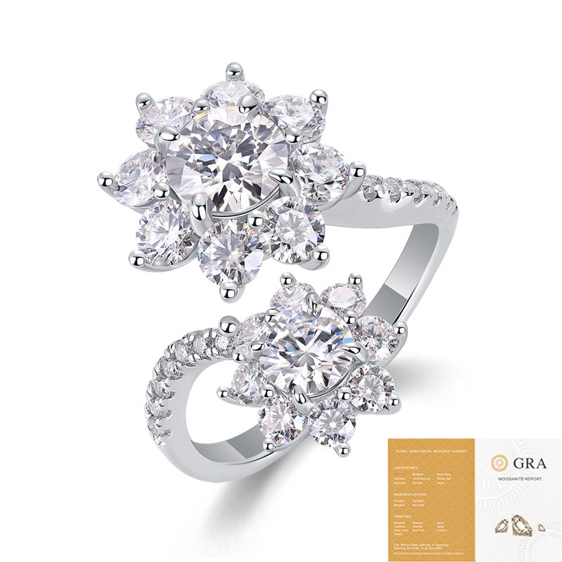 Moissanite Open Flower Bouque Ring S925 Silver Base Moissanite Ring for Women, Non-Fading Waterproof Closed Band, Elegant Jewelry, Perfect Gift Idea, Women Wedding Set, Moissanite Jewelry Perfect for Birthday Mother's Day for Brides