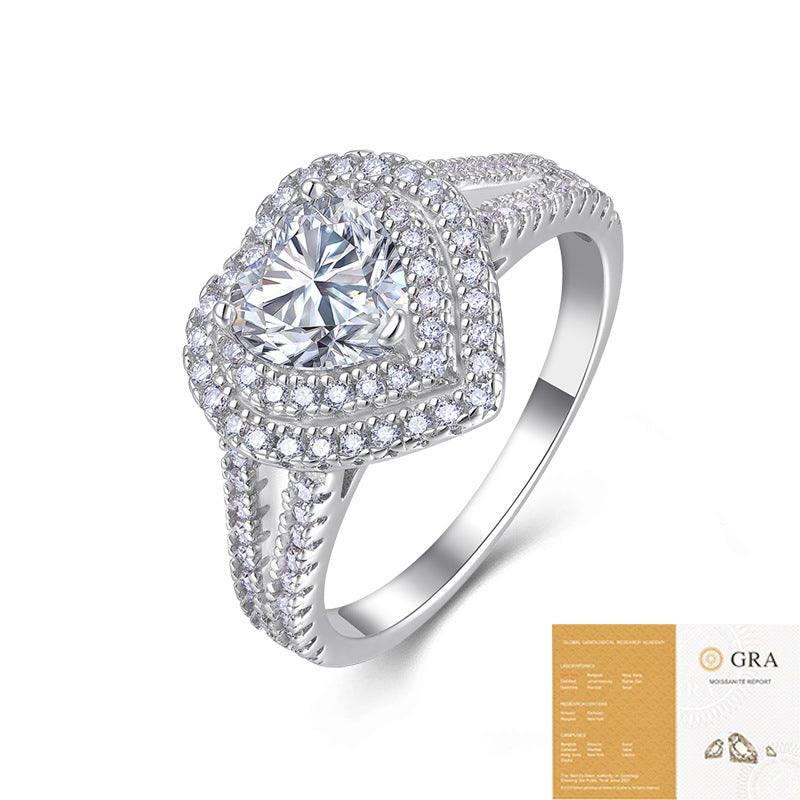 Moissanite Heart Halo Ring S925 Silver Base Moissanite Ring for Women, Non-Fading Waterproof Closed Band, Elegant Jewelry, Perfect Gift Idea, Women Wedding Set, Moissanite Jewelry Perfect for Birthday Mother's Day for Brides